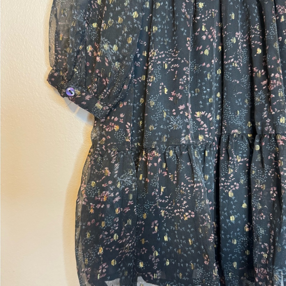 Zara Girls Embroidered Boho Dress – Size 8 (128 cm) – Black Floral Sheer Overlay - Picture 4 of 5